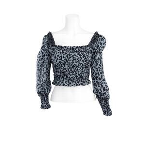 Zara Women’s Blue Leopard Print Chiffon Ruched Crop Top - Size Small